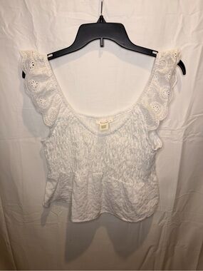 URBAN Romantics White Eyelet Ruffle Smocked Tank